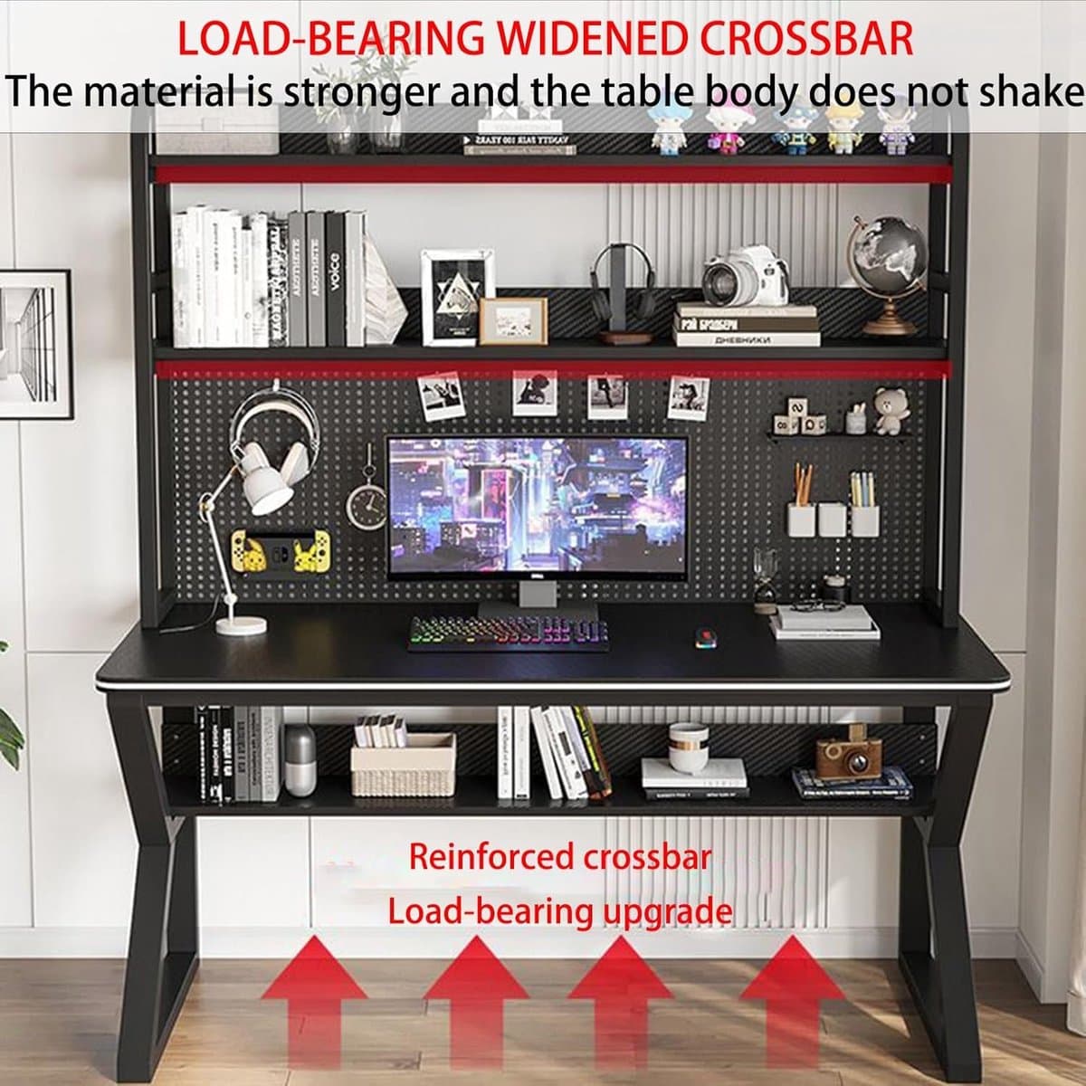 Bureau met opbergkast - Werktafel met plank - Thuiswerken organiseren - Stabiele K-vormige poten - 80x60x170cm - Wit thumbnail 4