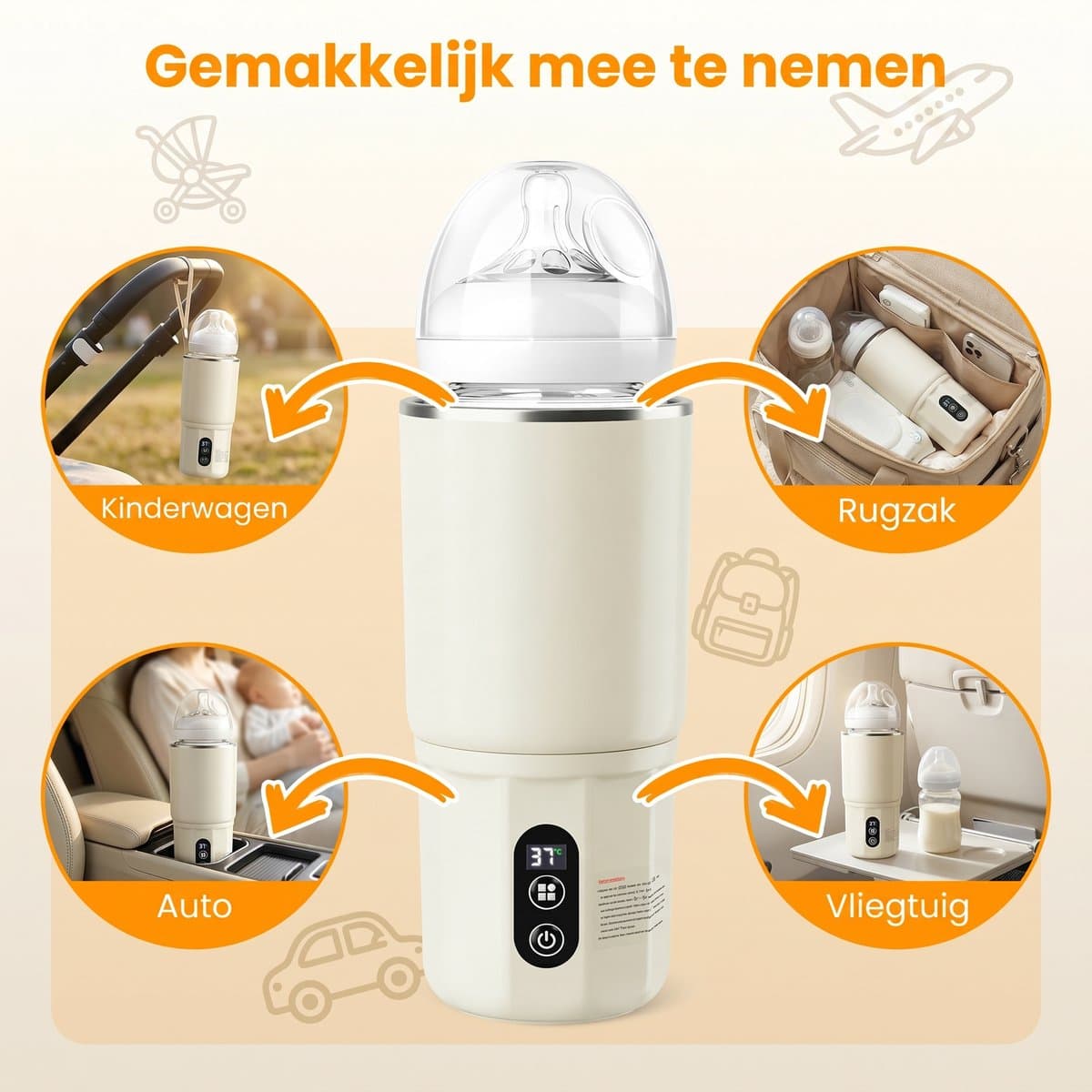 Thermosfles Flessenwarmer - 2-in-1 - BabyCare - Snelle Opwarming Moedermelk & Water - Pasteurisatie - 24U Constant Temperatuur - 400ml - 10400mAh - Beige thumbnail 6