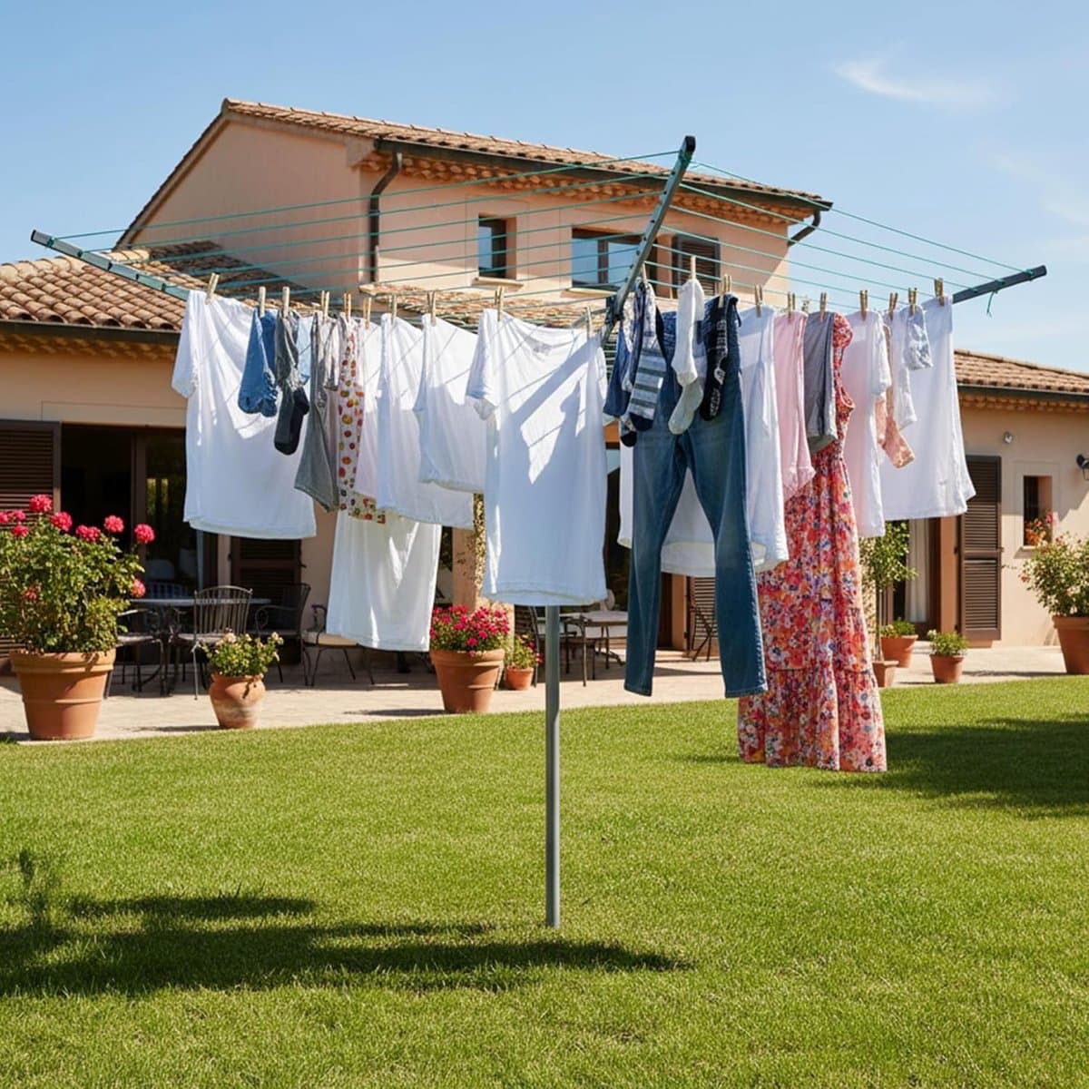 Droogmolen voor buiten - Waslijn rek - Kleding drogen - Draaibare structuur - 60 meter lijn - Grijs groen thumbnail 5