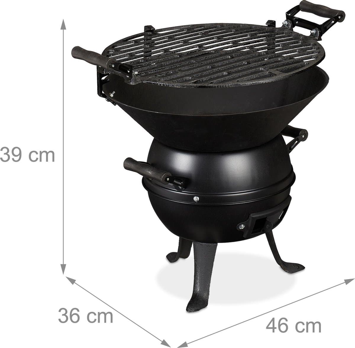 houtskool barbecue - gietijzer en staal - hoogte verstelbaar - draagbaar - rooster Ø 35 cm - zwart thumbnail 4