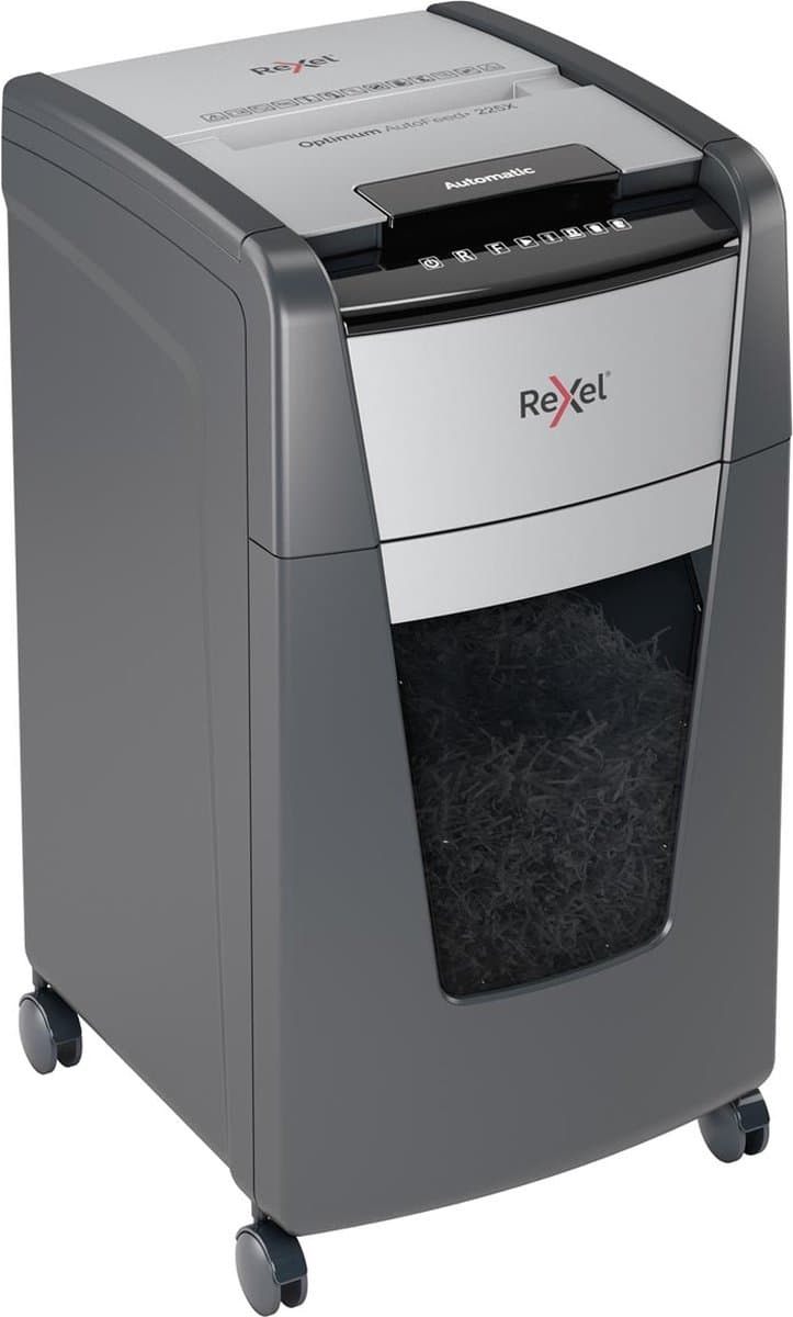 Rexel Optimum AutoFeed+ 225X Fluisterstille Papierversnipperaar - P4 Snippers - Automatische Invoer Tot 225 Vel - 60L - Zwart thumbnail 2