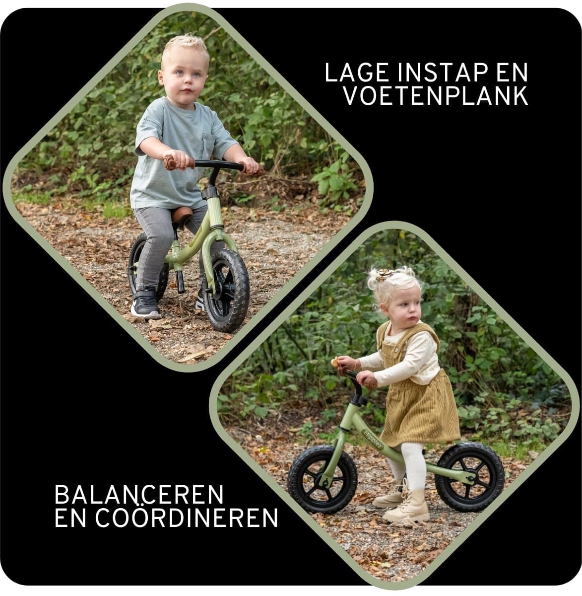 Hippiez Metalen Loopfiets Worker Old Green vanaf 2 jaar - Groene Loop Fiets - Verstelbaar Zadel en Stuur - Voor Jongens en Meisjes - Compact en Veilig - Lage Instap thumbnail 5