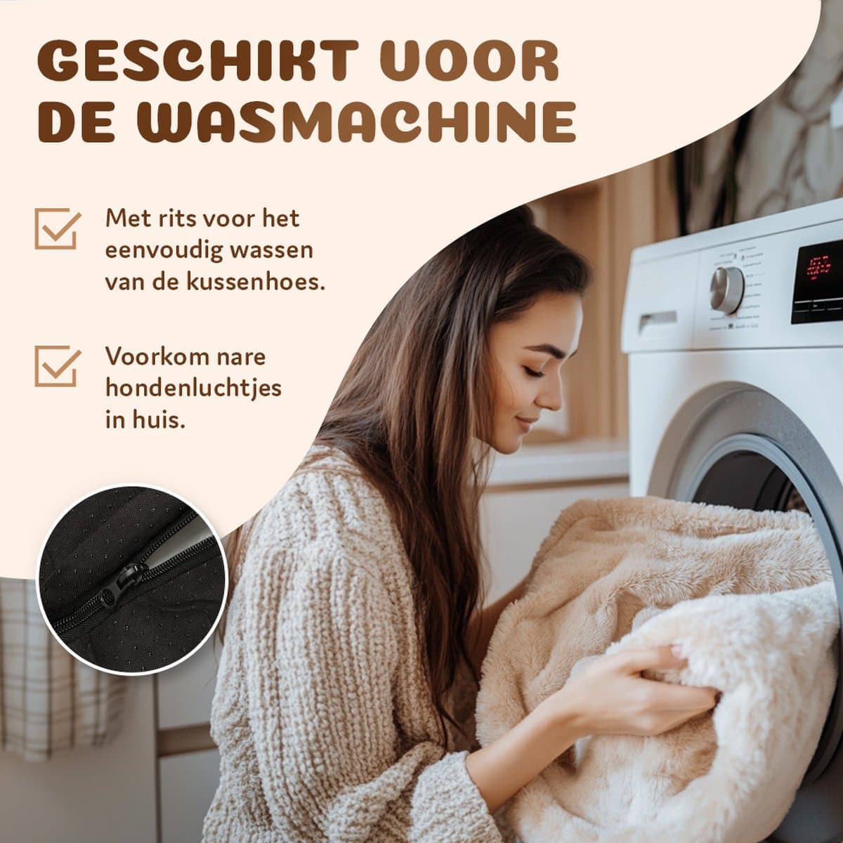 Pet Perfect Orthopedische Hondenmand – Donut Hondenmand – Hondenkussen – Hondenbed – Wasbaar - 80 cm - Beige thumbnail 6