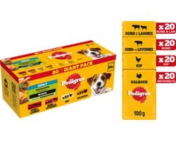 Pedigree Adult - Natvoer Hond - Hondenvoer - Rund Kalkoen Kip - 80 x 100g