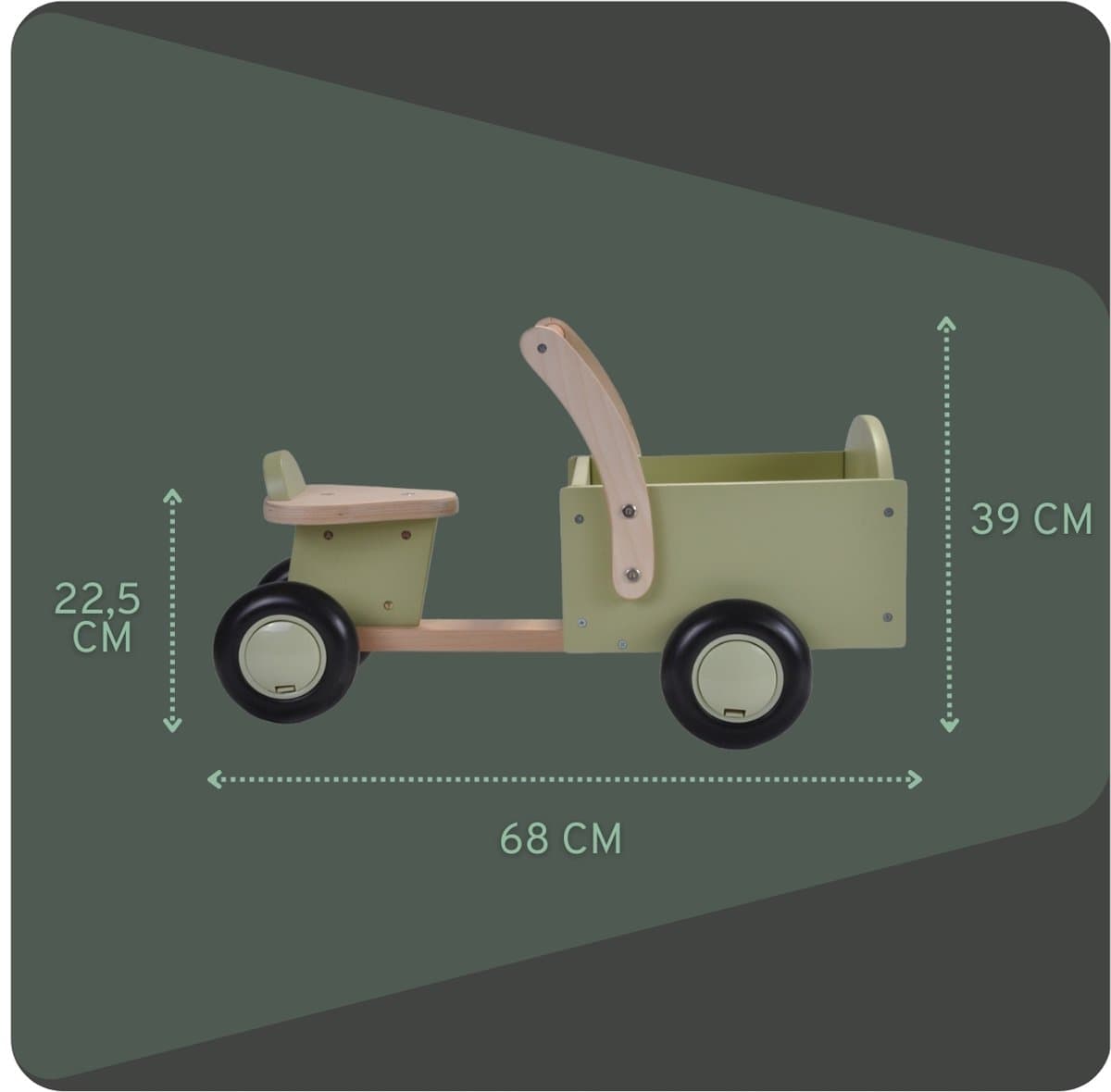 Bandits & Angels Bakfiets Loopfiets Hout Little Rider Retro Green vanaf 1 jaar - Voor Jongens en Meisjes - Ride-On Houten Bakfiets - Houten Loop Fiets Groen - Geluidsarme Wielen - Kraamcadeau thumbnail 6