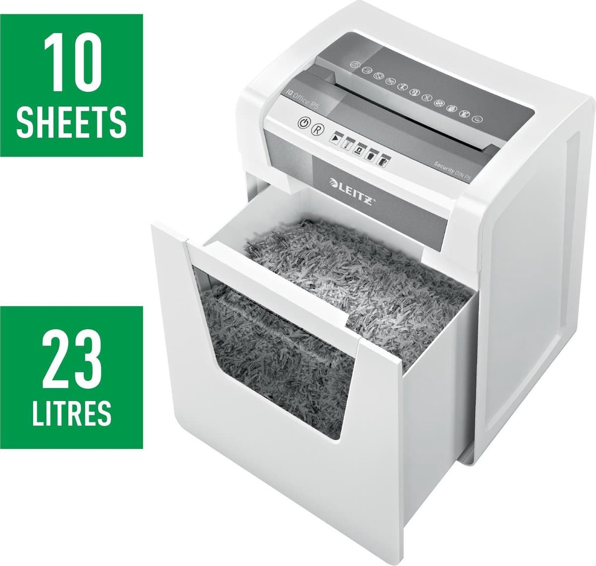 Leitz IQ Office Papierversnipperaar - P5 Snippers - Tot 10 Vel - 23L - Wit thumbnail 4