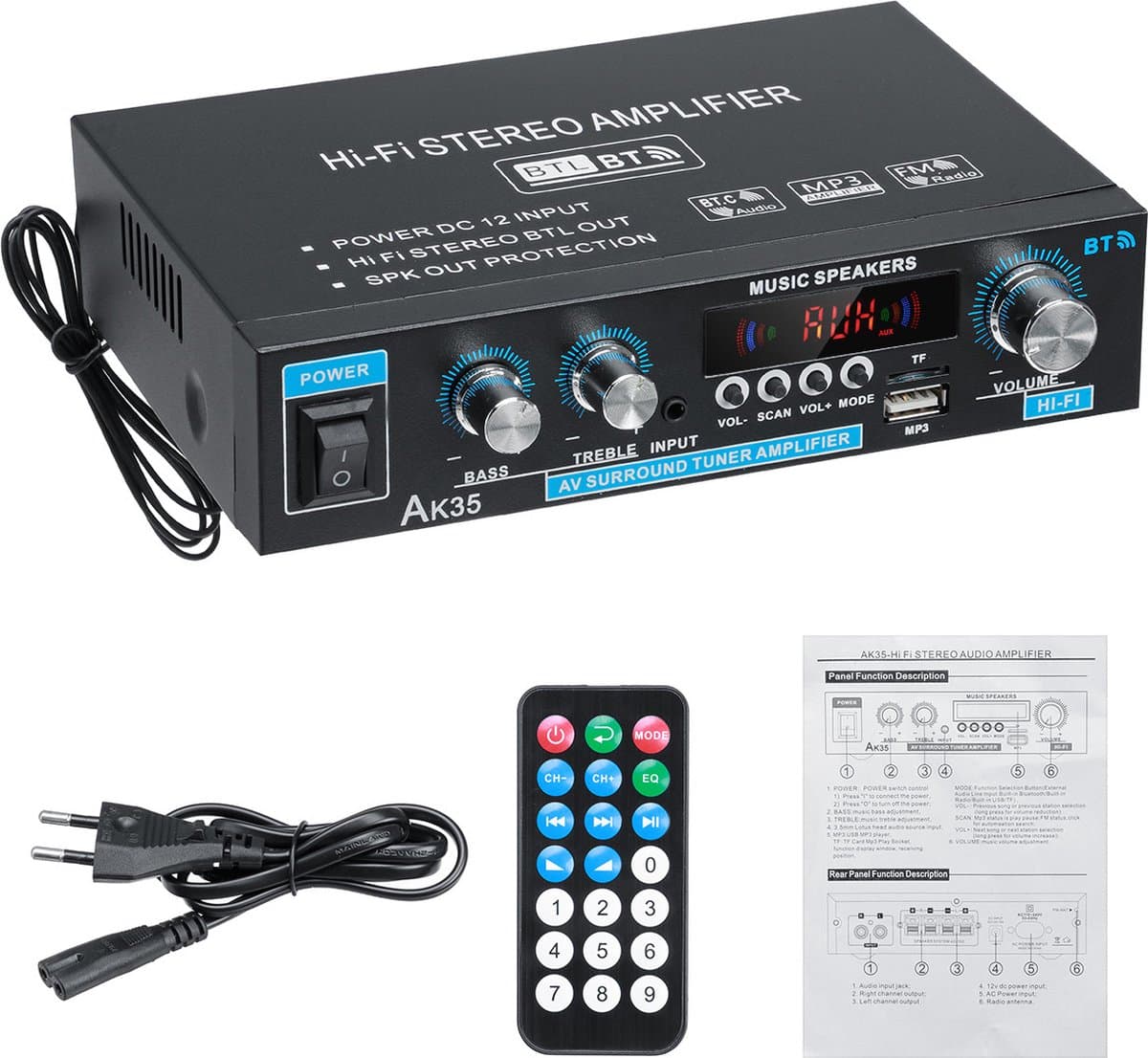 HIFI Bluetooth Power Amplifier - 400W - Versterker - Stereo Versterker - Mediaspeler thumbnail 4
