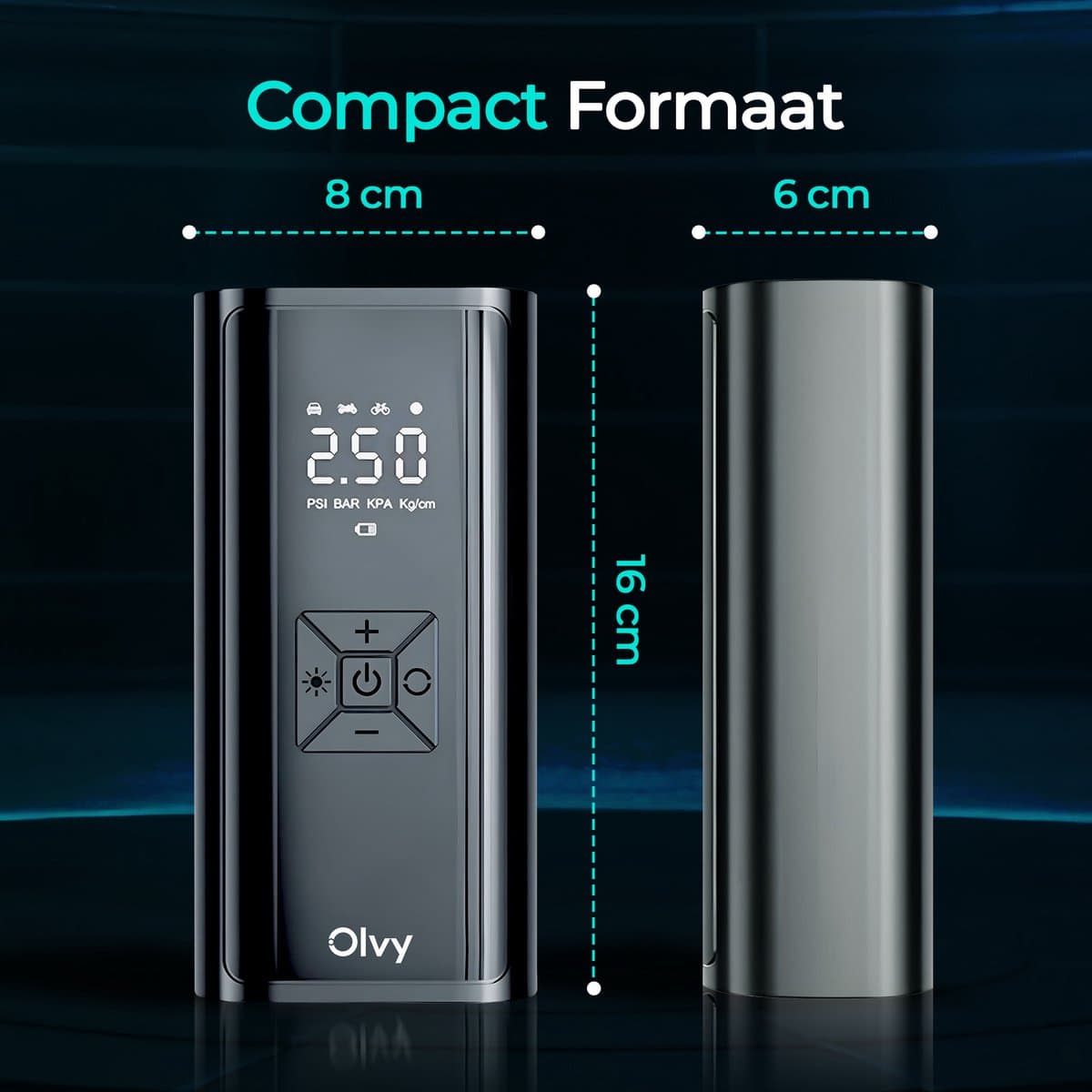 Olvy Compressor Bandenpomp - Draagbare Luchtcompressor - 7000 mAh - Elektrische Fietspomp - Fiets/Auto/Motor/Bal/Luchtbed thumbnail 6