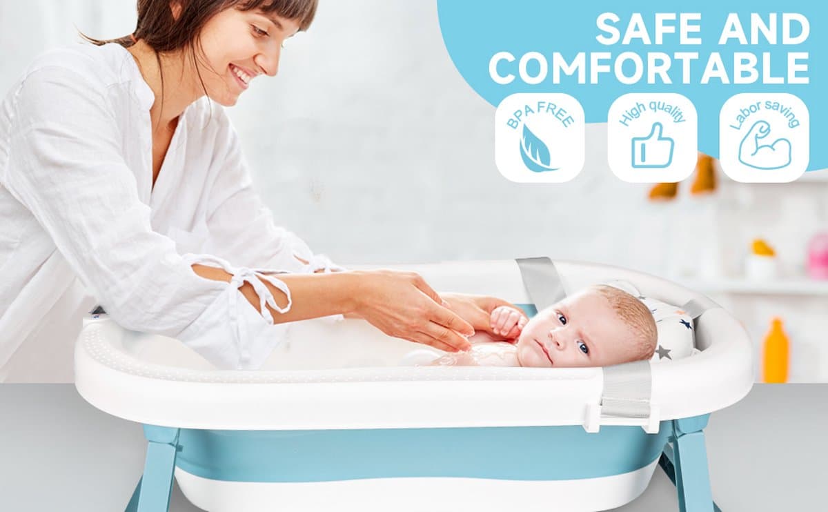 Grote Babybadkuip Met Temperatuursensor, Opvouwbare Babybadkuip Met Kussenpad, Antislip Steunpoot, Inklapbare Kuip Voor Peuter Baby Kinderen Badderen | Shampoo Beker thumbnail 2