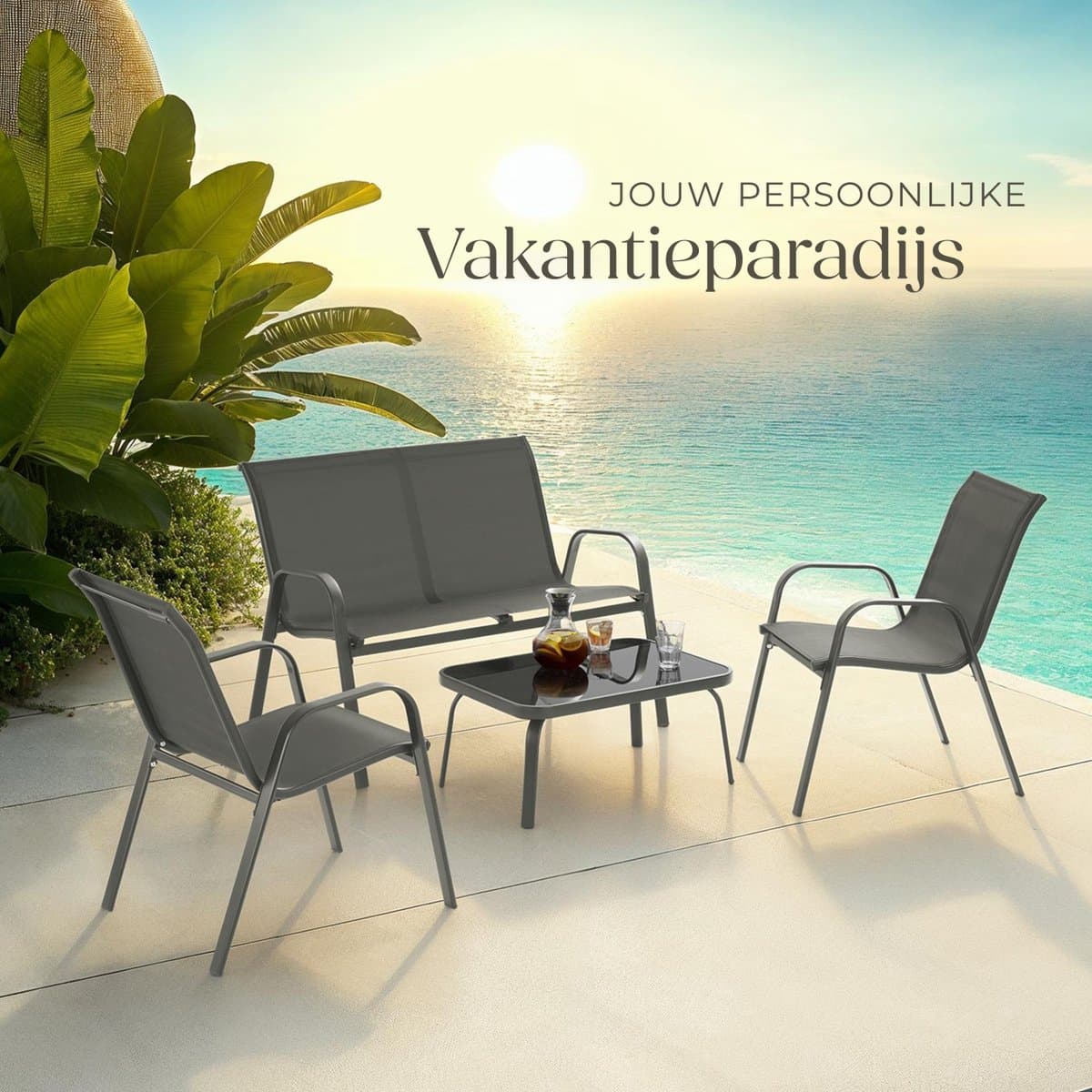 tectake® Tuinset Nora - Moderne Zitgroep voor 4 Personen - Loungeset met Tuinbank en 2 Tuinstoelen van Ademend, Waterafstotend Textileen-Weefsel - Balkonset Met Bijzettafel - Luxe Tuinmeubelset - Antraciet thumbnail 4