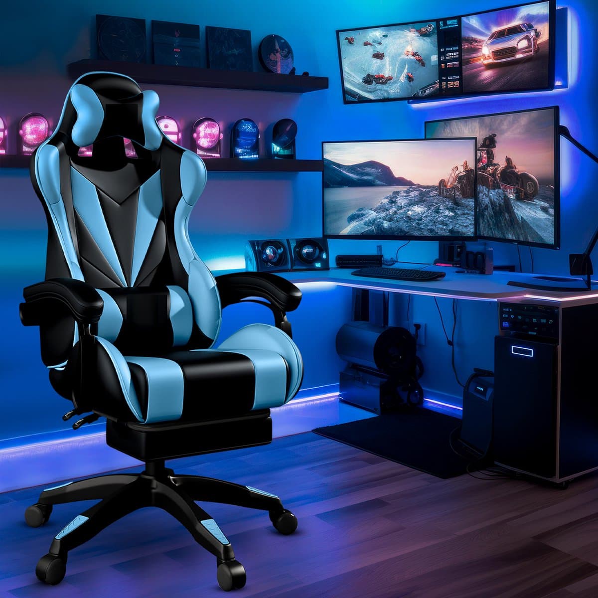 Bayt Gamestoel - Gaming chair - Gamingstoel - Comfort gamer stoel - Zwart en Lichtblauw thumbnail 8