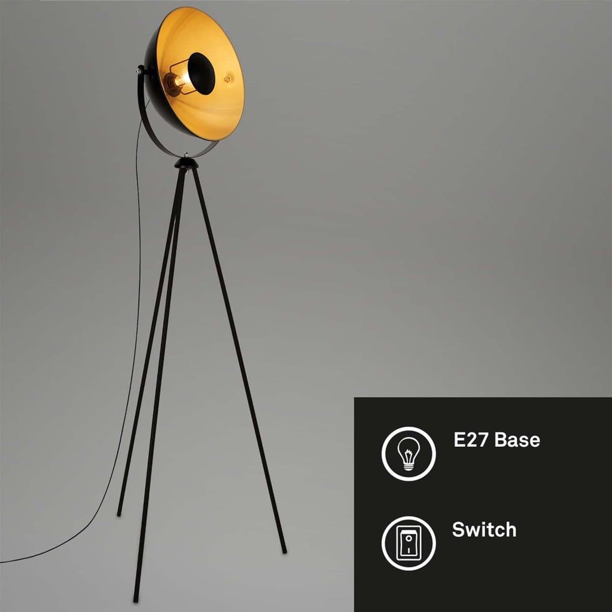 BRILONER Sand - Vloerlamp woonkamer - industrieel staande lamp - zwart goud - E27 fitting - metaal - 148cm thumbnail 7
