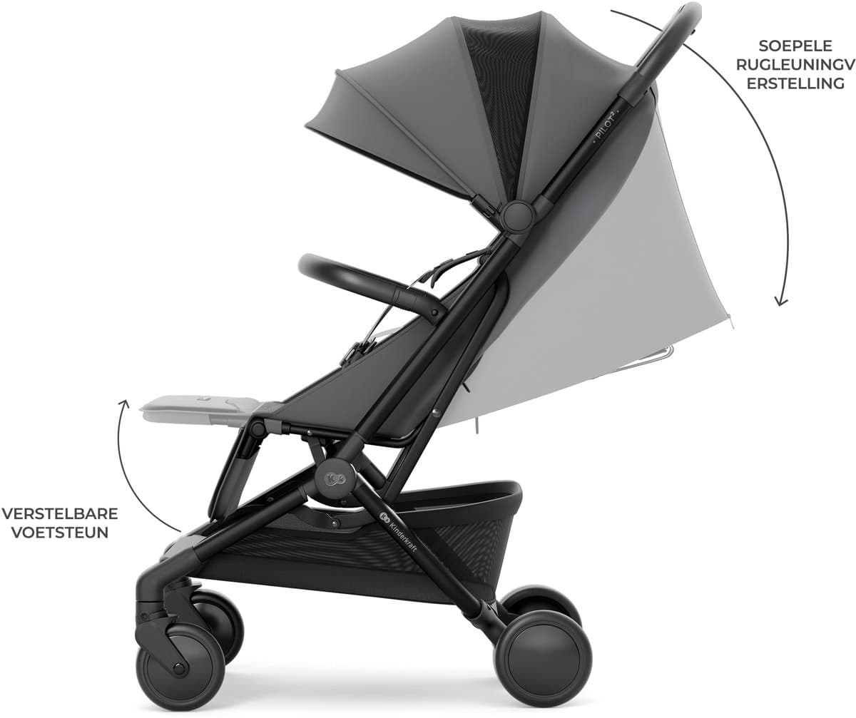 Kinderkraft PILOT2 Buggy - Tot 22 kg - Lichtgewicht Reisbuggy - UPF50+ Waterdichte Kap - Verstelbare Rugleuning - Grijs thumbnail 8