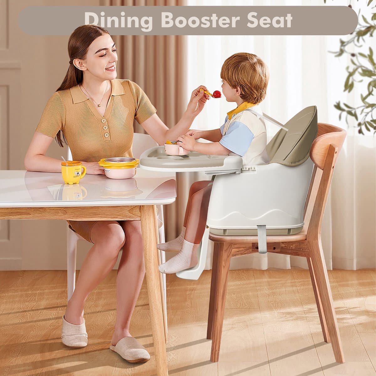 NAIZY Kinderstoel Babystoel 3-in-1 Multifunctionele Eetkamerstoel met 5-punts veiligheidsgordel, Dubbel Blad en Afneembaar Kussen, Beige thumbnail 5