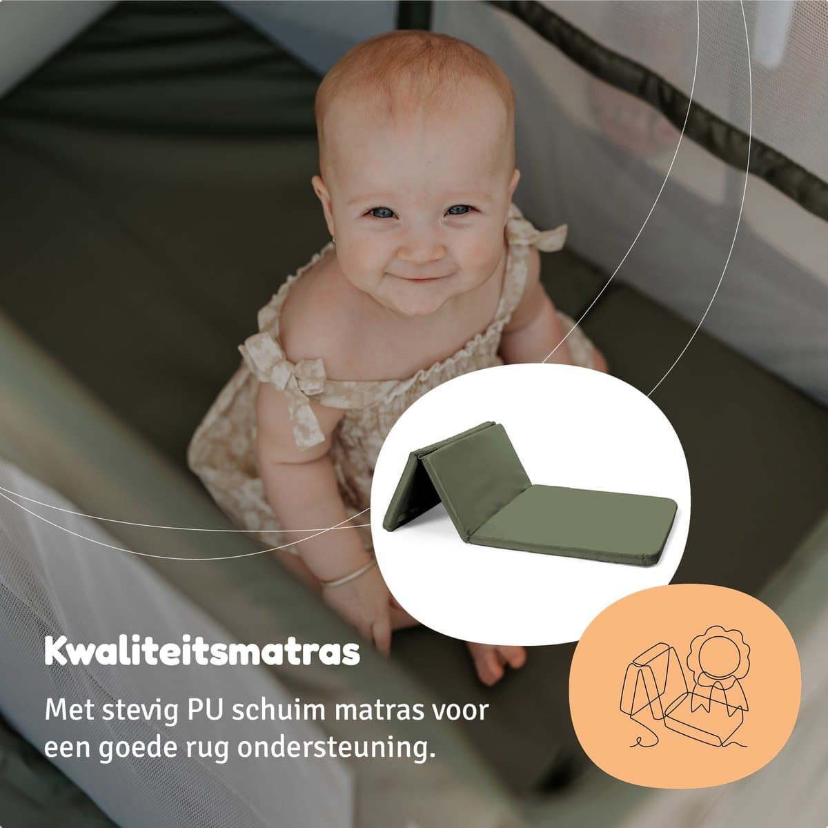 AeroMoov Campingbedje / Reisbedje met matras - voor baby én peuter - met bodemverhoger - Opgezet in 2s - Green Moss thumbnail 4
