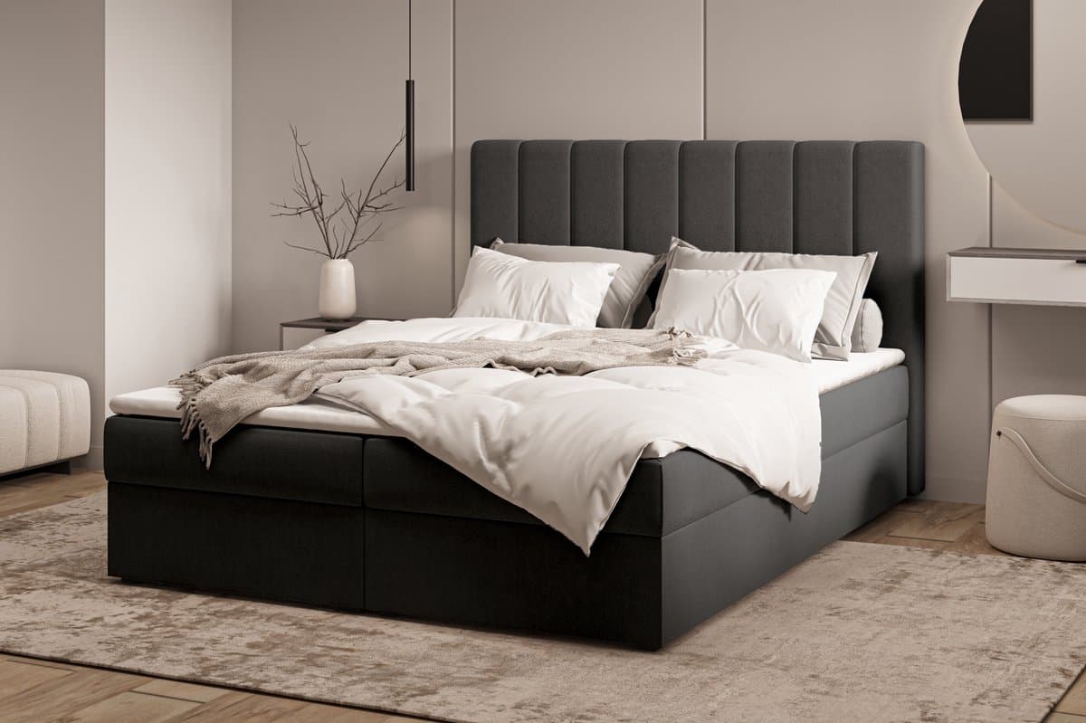 Gestoffeerd Continentaal Bed, Bonell-matras en Topper, TweepeInspireME Boxspring Bed 01 - Bed - Comfortabel topmatras - Met hoofdeindeTot 300KG - Opbergruimte - 180x200 Trinity 16 - Zwart thumbnail 5