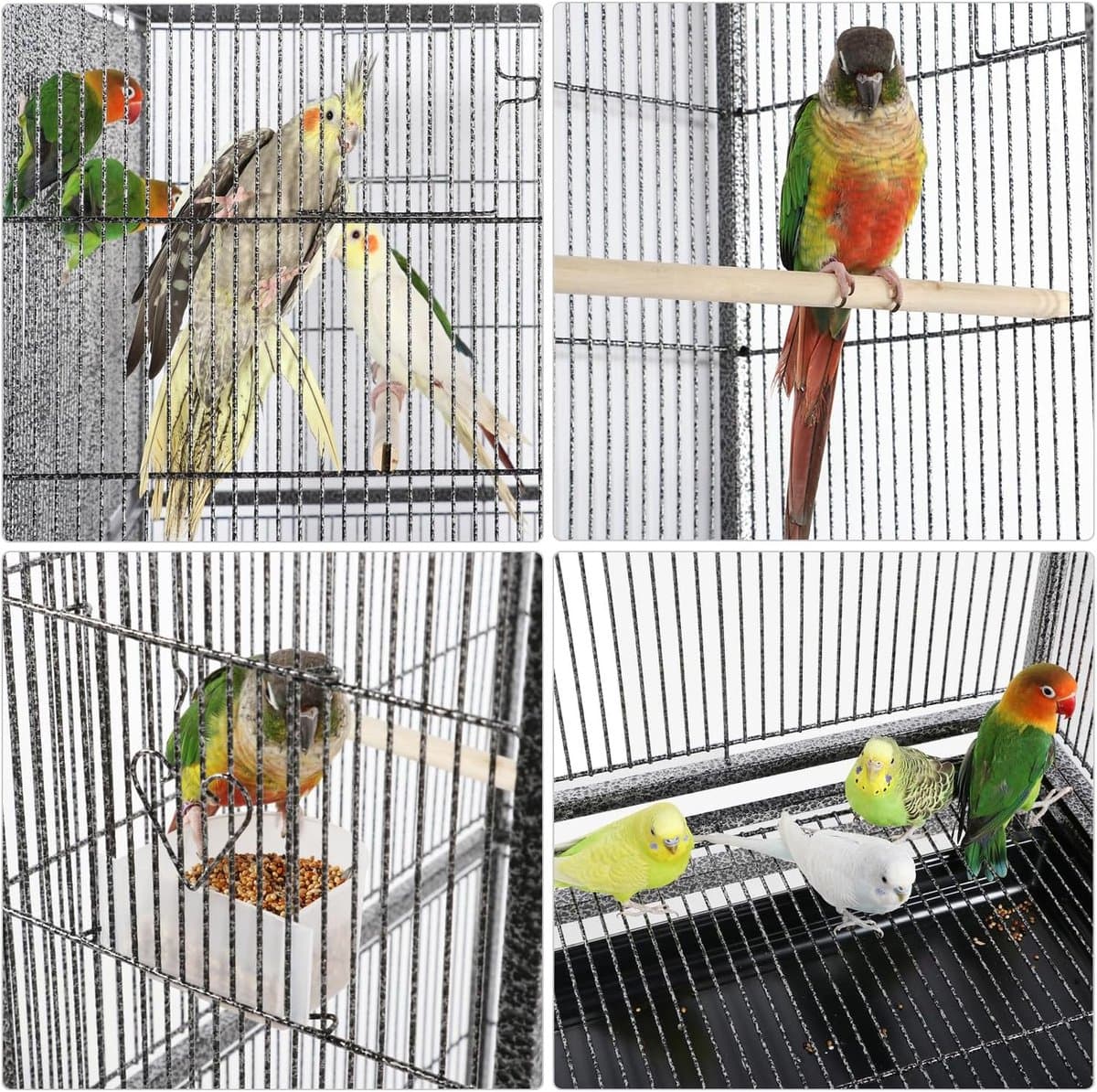 Vogelkooi Volière Parkiet Buiten Binnen Metaal op Wielen Afneembare Houder,met 4 wielen, 47 x 81 x 160 cm, HMTM-BC-10031-BLACK thumbnail 3