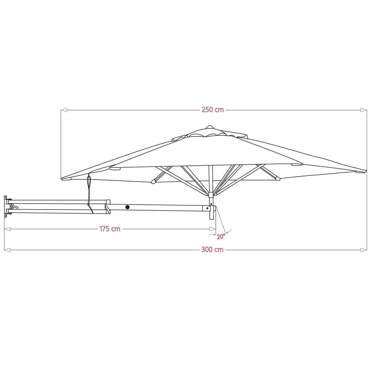 Easysol Parasol - Muurparasol - Balkonparasol - Donkergrijs - 250 cm diameter - Muurparasol ROND - Parasols - Balkon Parasol - Tuinparasol - Balkonparasol kantelbaar - Wandparasol thumbnail 4