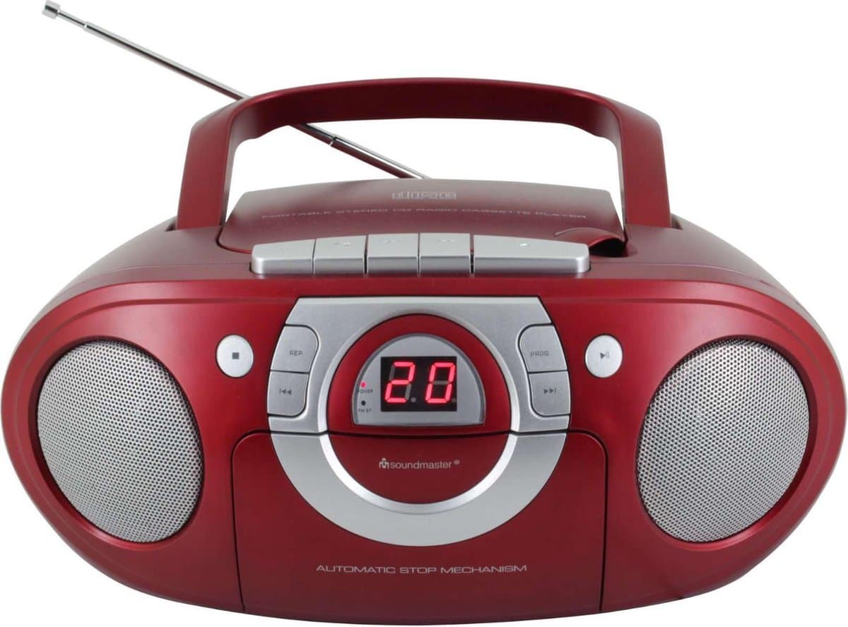 Soundmaster SCD5100RO - Boombox met FM-radio, CD- en cassettespeler, rood