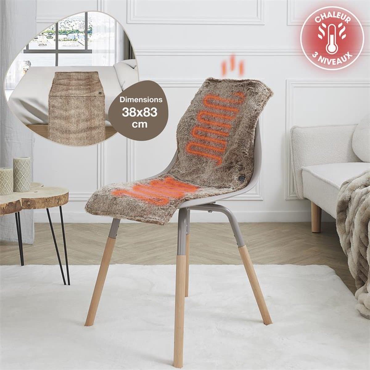 Verwarmd Stoelkleed voor Stoel met 3 Warmtestanden – Draadloos Infrarood Warmtedeken 38 x 83 cm – Bruin (inclusief powerbank) thumbnail 3