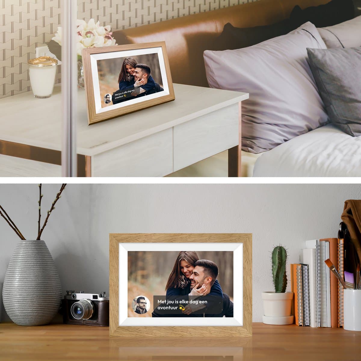 Digitale fotolijst met WiFi en Frameo App - 10.1 inch HD+ IPS Display - Fotokader met Touchscreen - 32GB - Bruin/Wit - Frameo digitale fotolijst - digitale fotokader - digitaal fotolijstje thumbnail 6