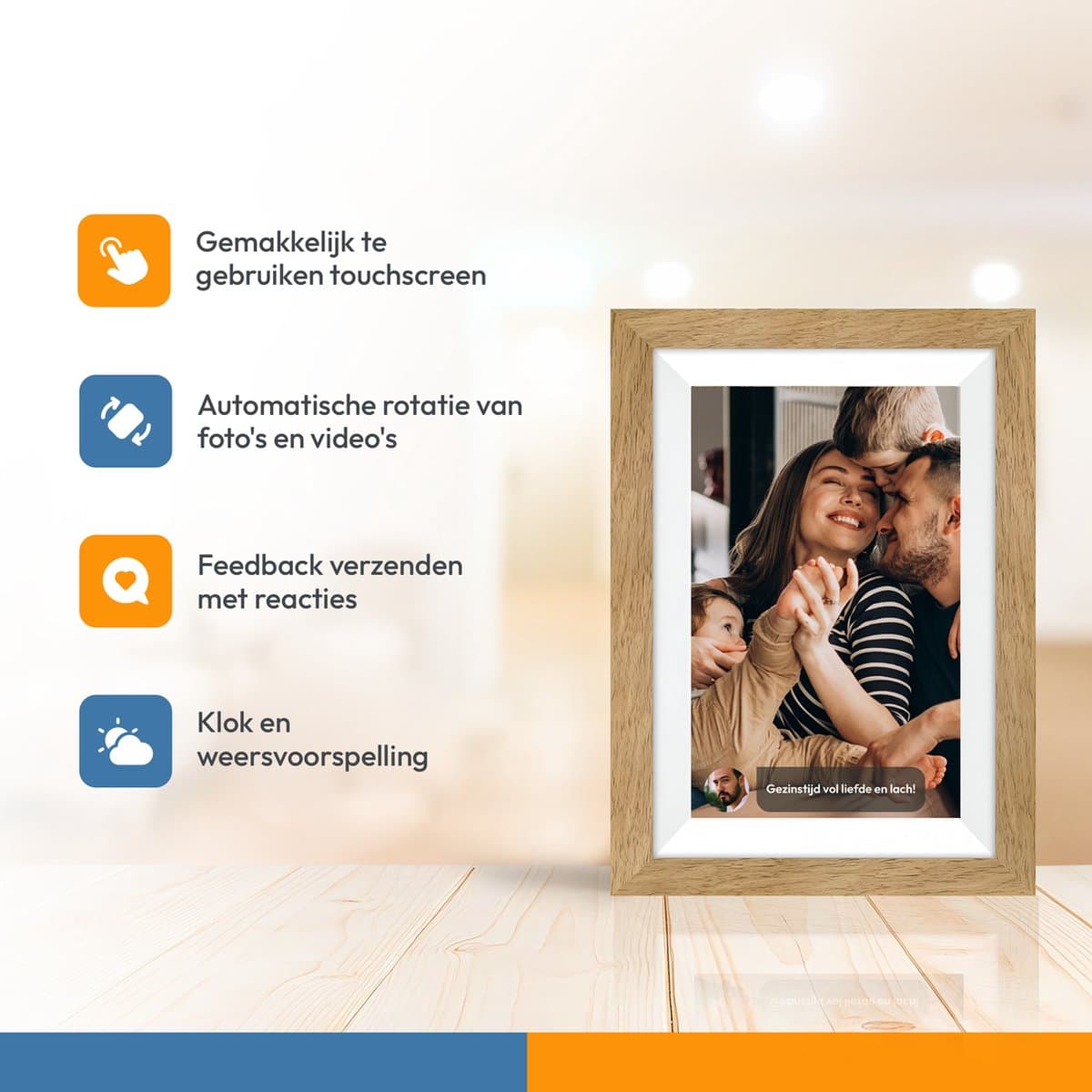 Digitale fotolijst met WiFi en Frameo App - 10.1 inch HD+ IPS Display - Fotokader met Touchscreen - 32GB - Bruin/Wit - Frameo digitale fotolijst - digitale fotokader - digitaal fotolijstje thumbnail 4