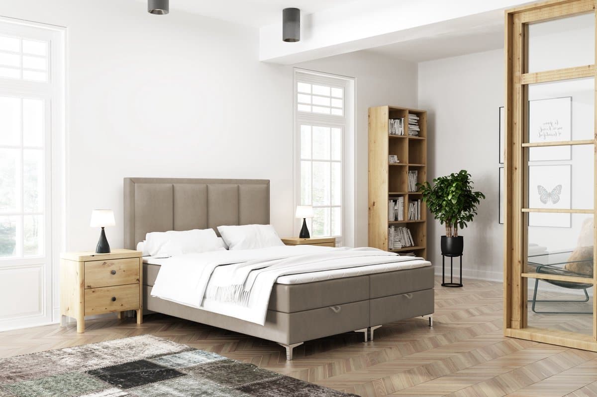 Meuba Home - Jersey Boxspring - Taupe - 160x200 - Stof - Met topper 8cm thumbnail 4