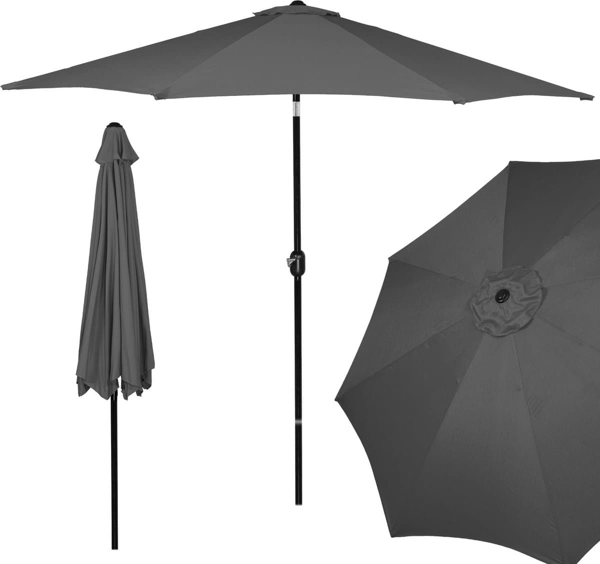 Springos Parasol | Parasols | Kantelbaar | Met ventilatie | Antraciet | Ø 300 cm thumbnail 4