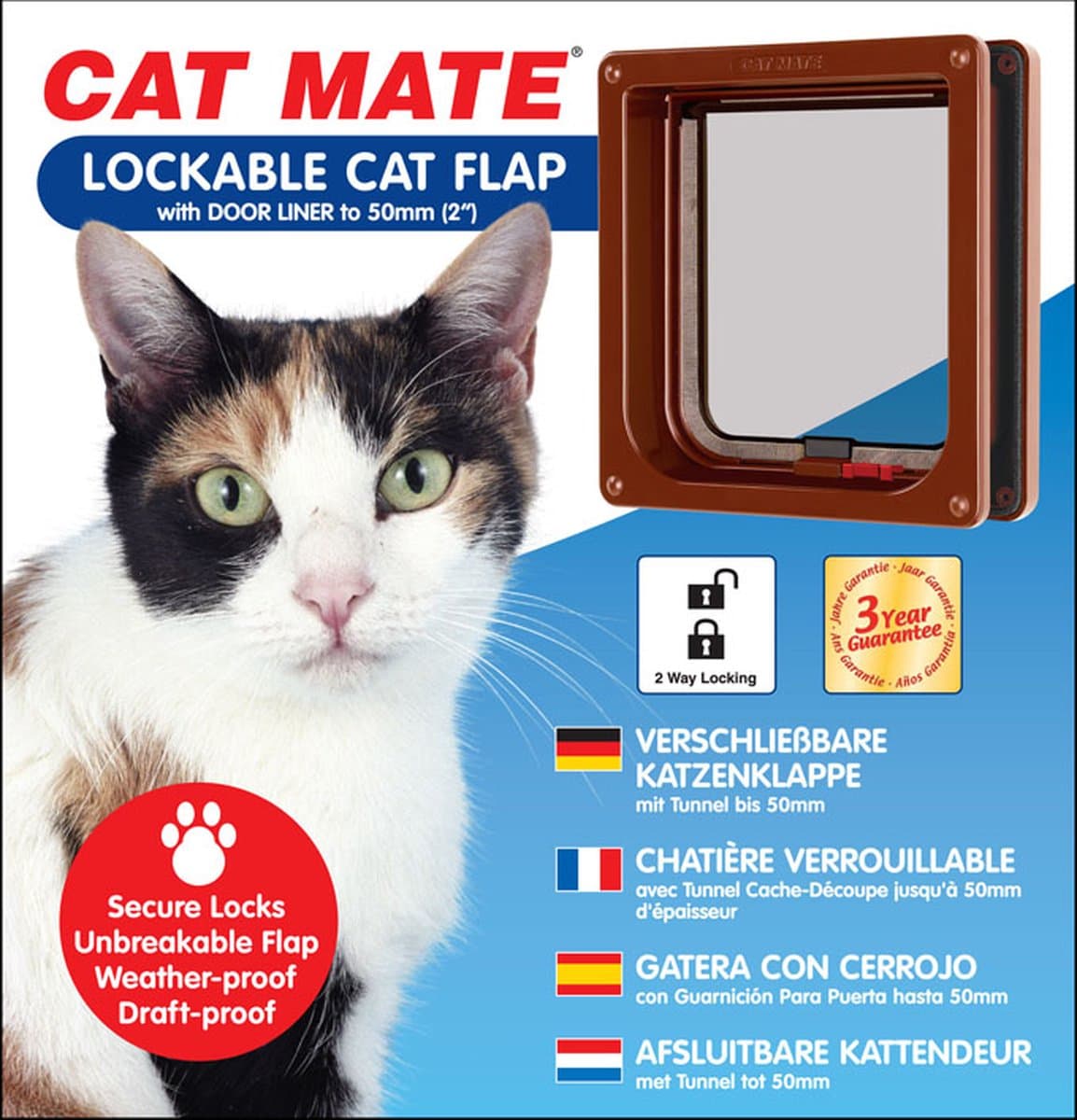 Cat Mate Afsluitbaar Kattenluik 19,2 cm x 20 cm - bruin - 234B thumbnail 7