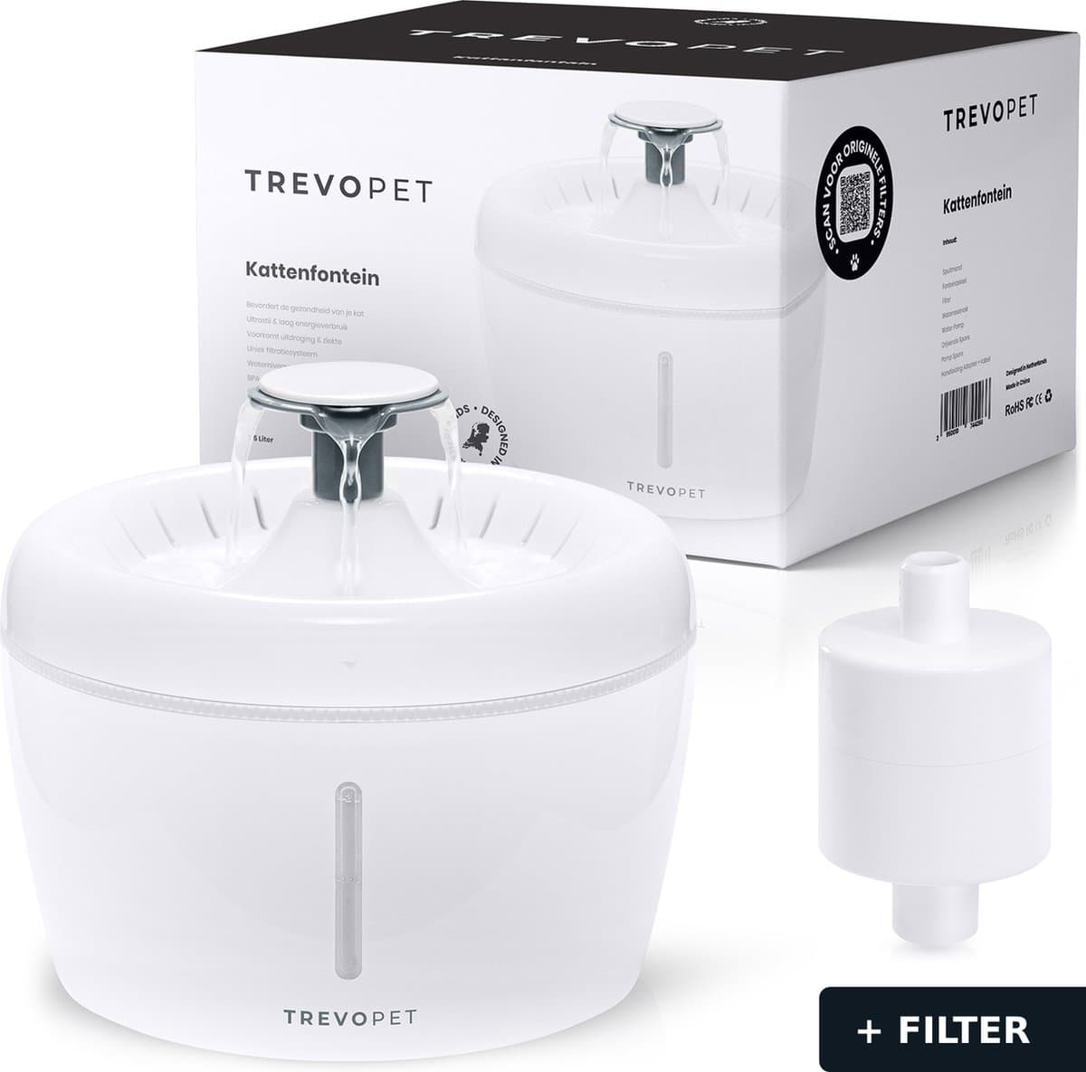 TrevoPet® Drinkfontein Kat - Waterfontein Kat - Kattenfontein - Fluisterstil - Drinkfontein - Drinkbak Kat - 2.5 Liter - Inclusief Filter - Wit thumbnail 5