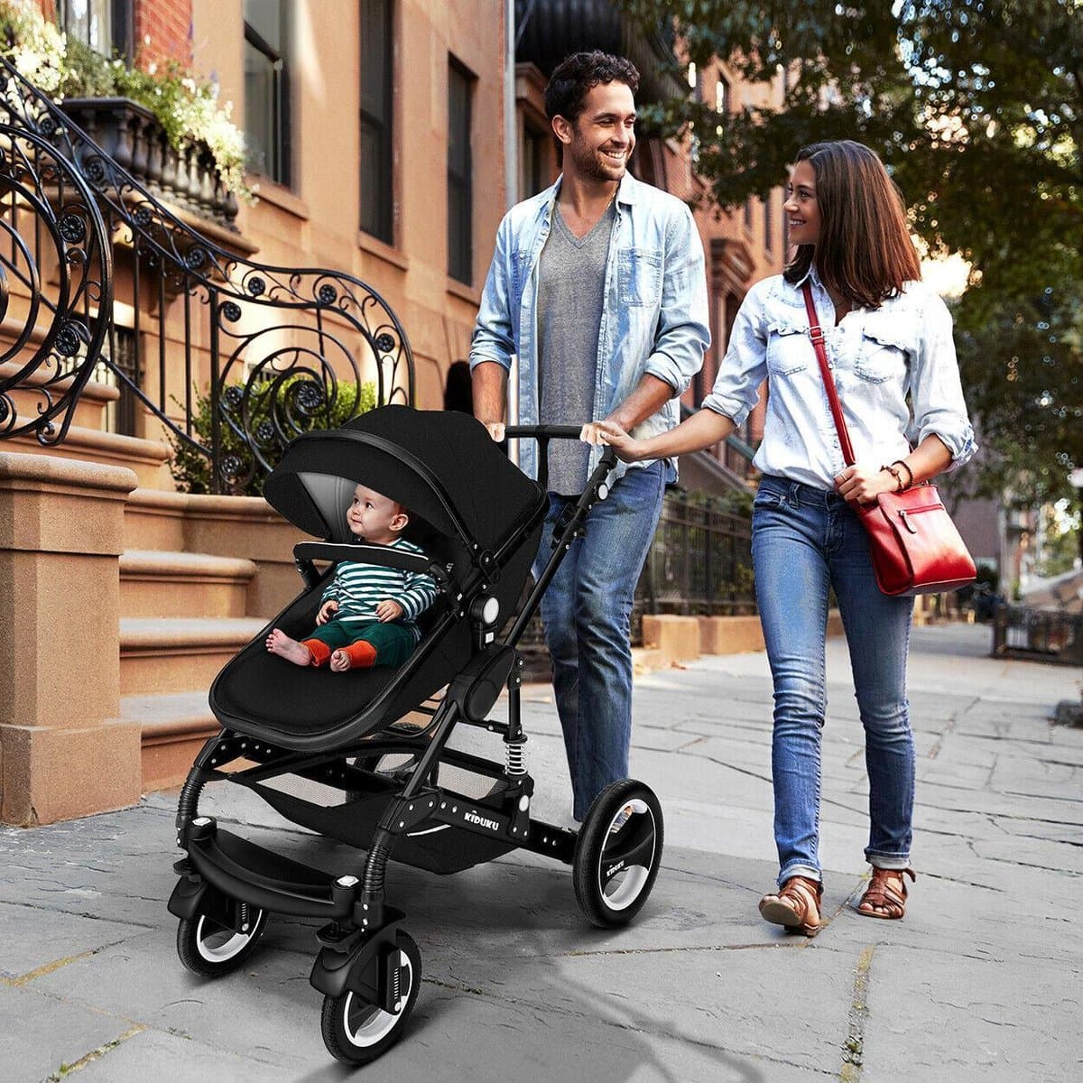 KIDUKU- 3 in 1 combi-kinderwagen- zwart- buggy incl. autostoeltje-regenhoes- inklapbaar thumbnail 4