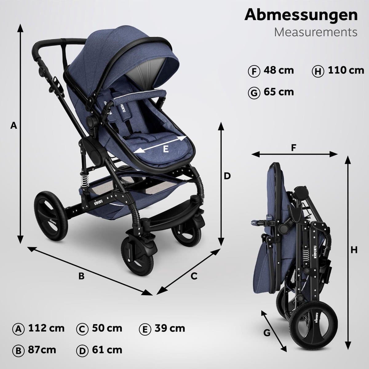KIDUKU- 3 in 1 combi-kinderwagen- blauw/zwart- buggy incl. autostoeltje-regenhoes- inklapbaar thumbnail 2