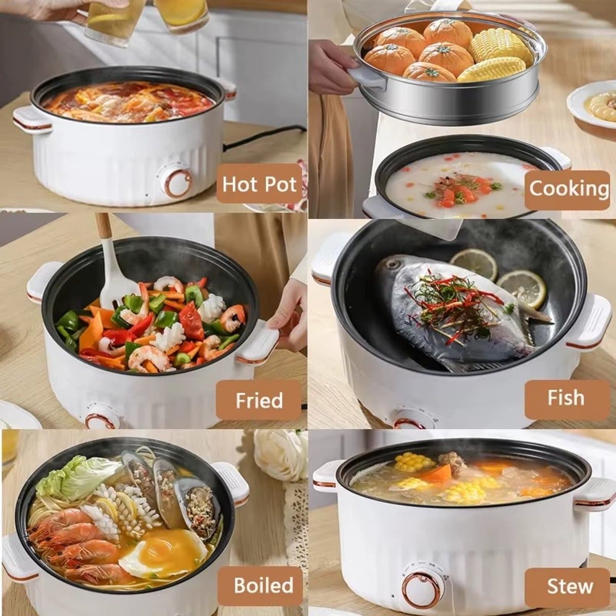 Multicooker – 3L – Hotpot – Hotpot Electrisch – Soepketel – Slowcooker – Soepmaker – Multicookers – Rijstkoker – Stoomkoker – Draagbare Elektrische Kookplaat – Mini Hot Pot Dubbellaags – Antiaanbak – Compact Keukenapparaat voor Thuis & Onderweg thumbnail 5