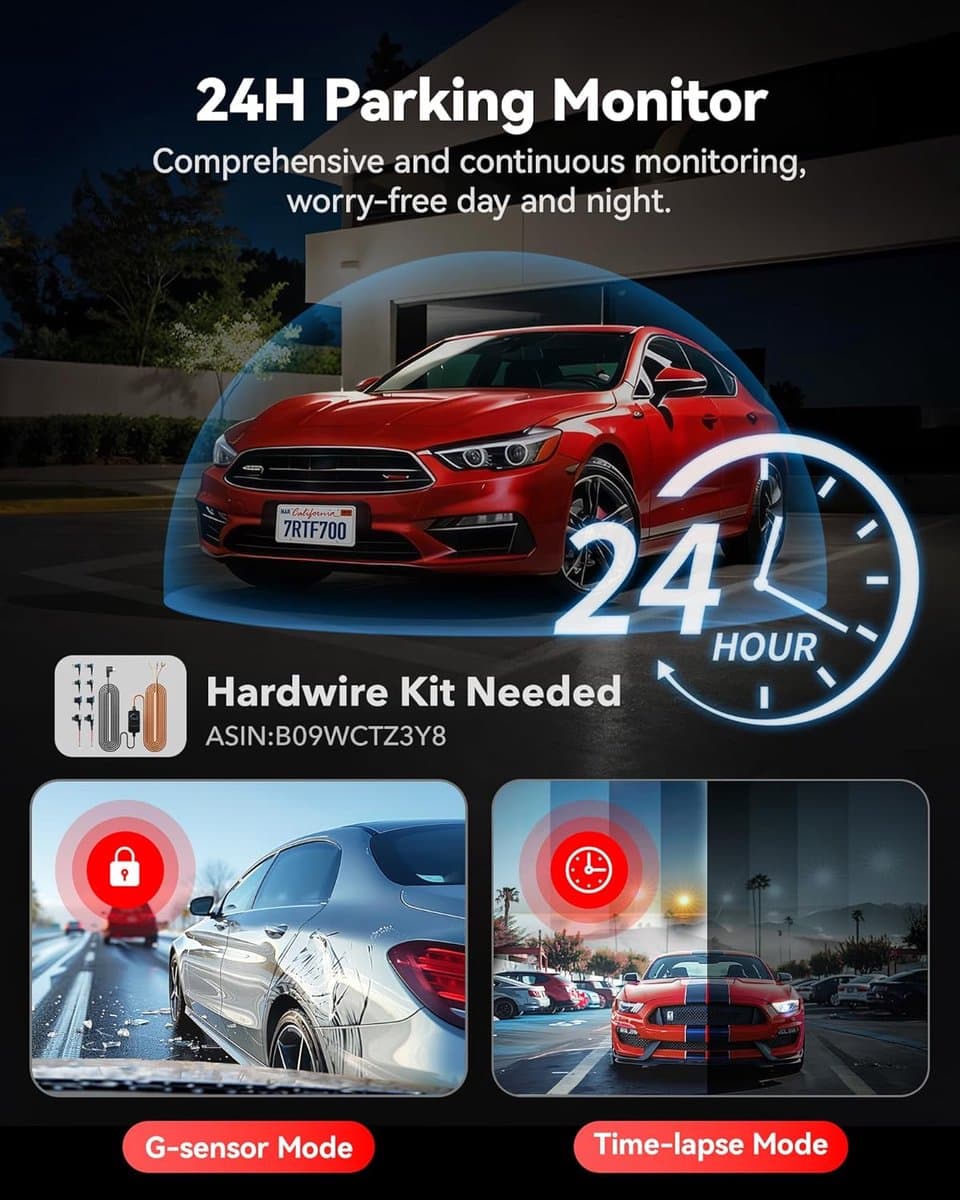 RedTiger F7N Pro Dual Dashcam voor auto - 4K & 1080p - Voor en achter Camera - WiFi en Gps - 3,18 inch LCD met App - Sony Sensor - Nachtzicht - Parkeerbewaking - G Sensor - Loop opname thumbnail 6