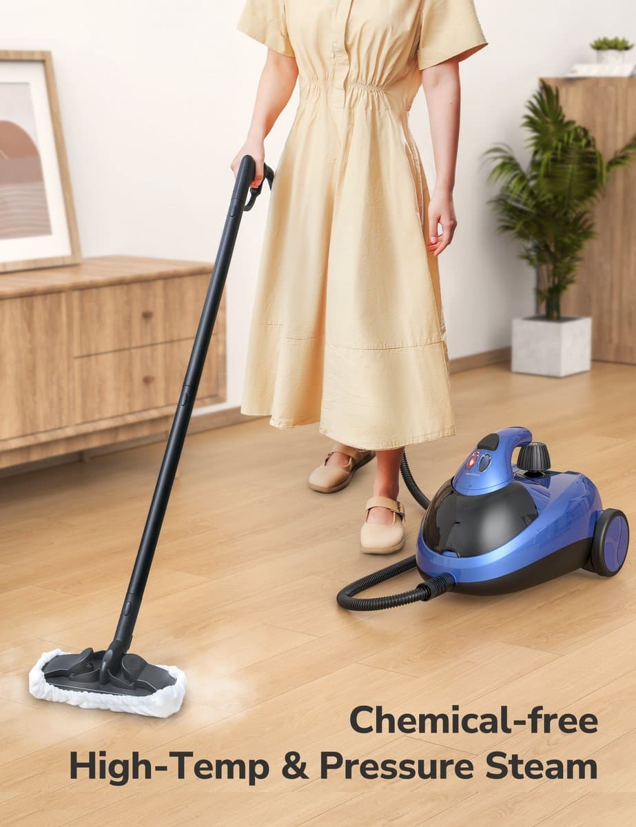 Aspiron AS-CA042 Stoomreiniger – 80 PSI, 145°C stoom– Multifunctionele krachtige canister stomer met ingebouwde opbergruimte – Handstoommop voor huis, auto, meubels, tapijt, badkamer en vloerreiniging – Blauw thumbnail 5