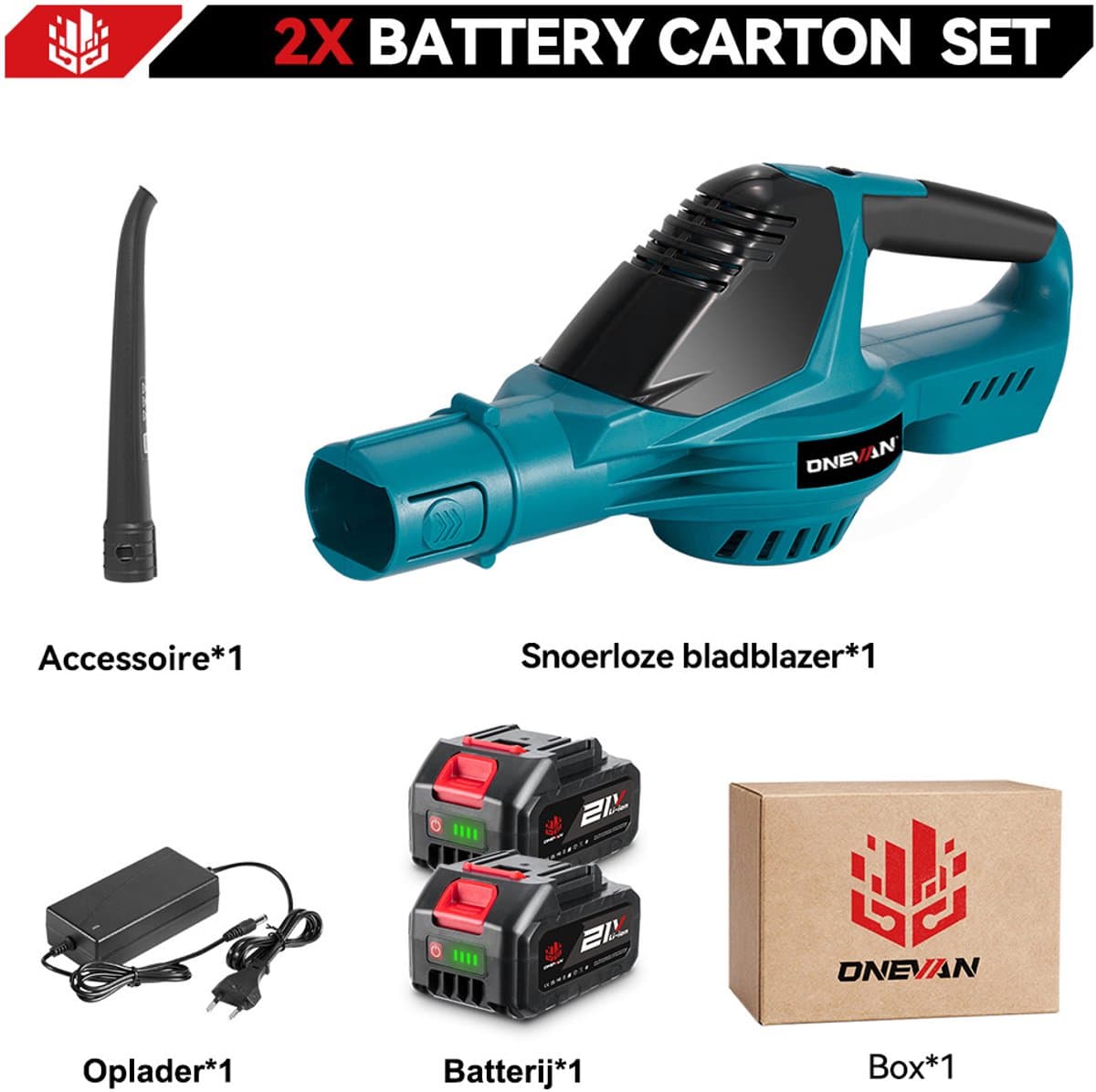 ONEVAN Accu Bladblazer 21 V - 219 km/u Elektrische Bladblazer - 5 versnellingen - met 2x accu's - draadloze bladblazer voor tuin, bladeren, stof en sneeuw thumbnail 3