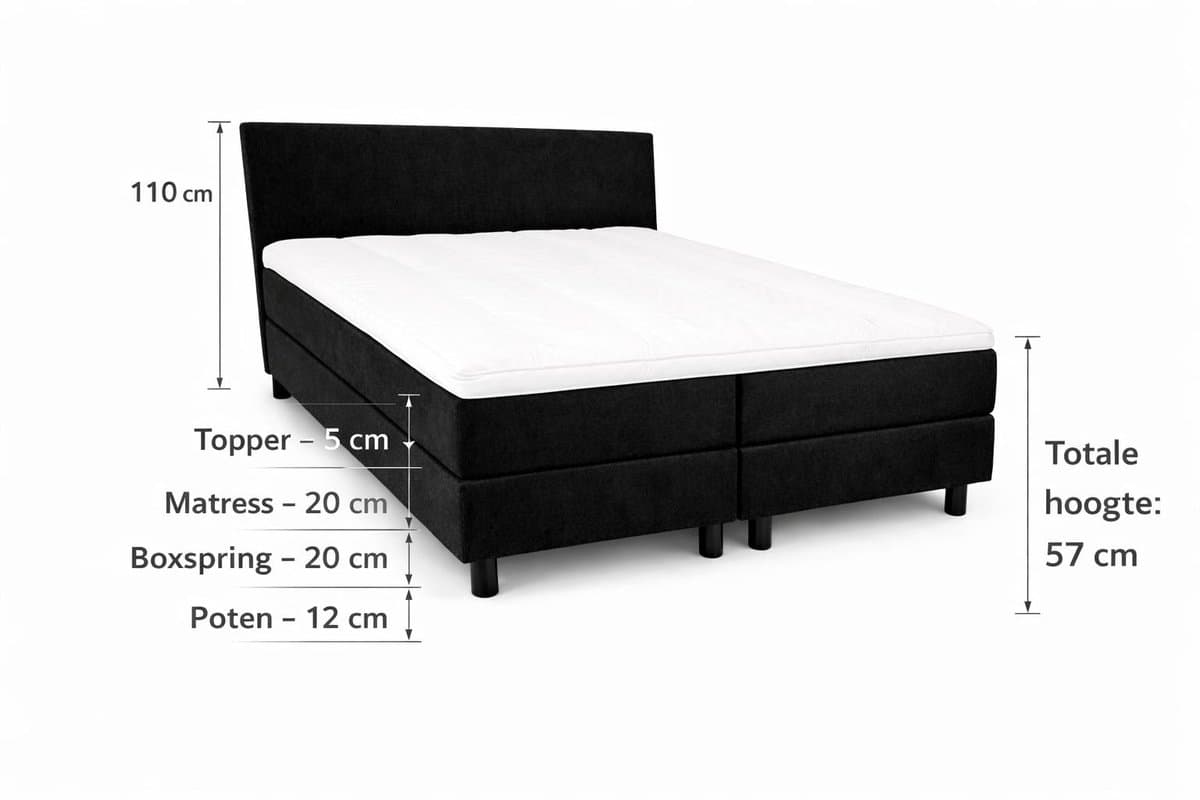 Boxspring SleepEase - 160x200 Compleet - Zwart Glad - Golden Matrassen Zeeland thumbnail 3