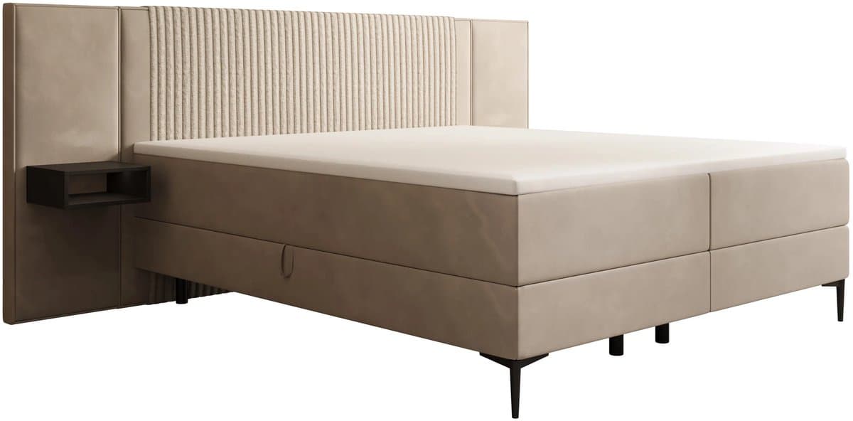 Meubella - Boyd - Boxspring met LED - Velvet beige - 180x200 cm thumbnail 4