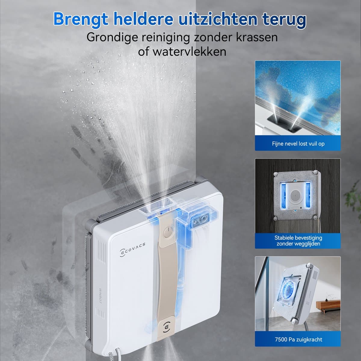 ECOVACS WINBOT MINI Robot Ramenwasser– Robot ramenreiniger-Ruitenreiniger-9 Traps veiligheidssysteem – Dubbele sproeiers met ultrasone verneveling – Intelligente routeplanning – 3 reinigingsmodi – Beige – Voor ramen – Spiegels – Glazen deuren thumbnail 7