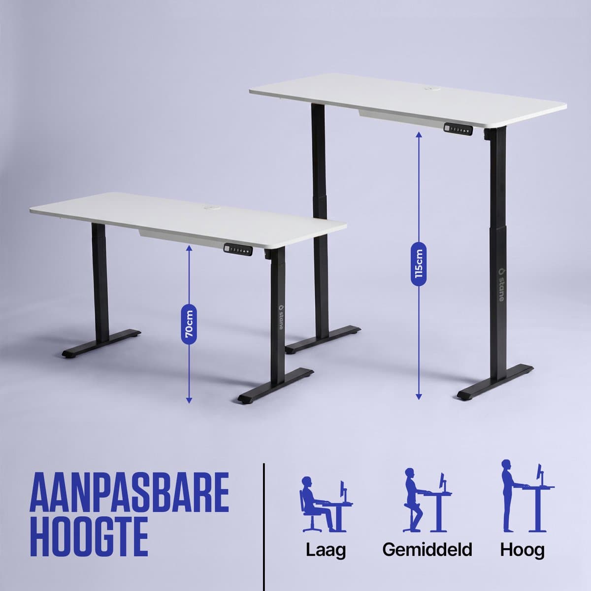 Stane Zit Sta Bureau Elektrisch Verstelbaar - 4 Geheugen Standen - Incl. Kabelgoot - 160 x 80 cm - Wit Blad, Zwart Frame thumbnail 7