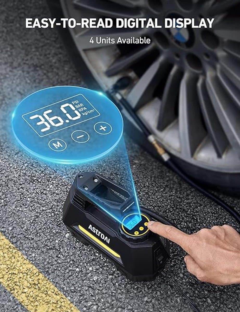 Auto Luchtpomp 12V – Elektrische Luchtcompressor 100 PSI – Met Digitaal LCD Scherm & Auto Stop – Voor Auto, Fiets, Motor en Bal – Inclusief Accessoires thumbnail 5