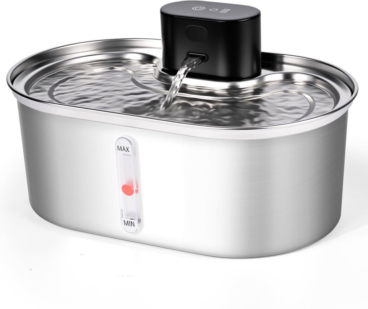 Dreamhigh® Draadloze Drinkfontein - Kattenfontein - 3.5L - RVS - Met Sensor en Accu - Fluisterstil - 2 Wasserfluss Modi - Waterfontein voor Katten en Honden