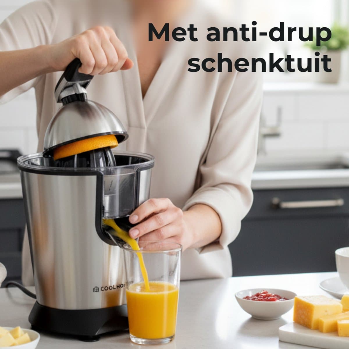CoolHome CP26 Citruspers met hendel - Elektrische Sinaasappelpers en Citroenpers - Met uitloop en druppelstop - RVS thumbnail 3