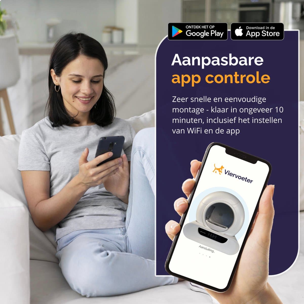 Viervoeter Fresh 2 Modern - Automatische Zelfreinigende Kattenbak – Bedienen via App – 65L - incl drinkfontein, matje en 3 rollen opvangzakjes thumbnail 3