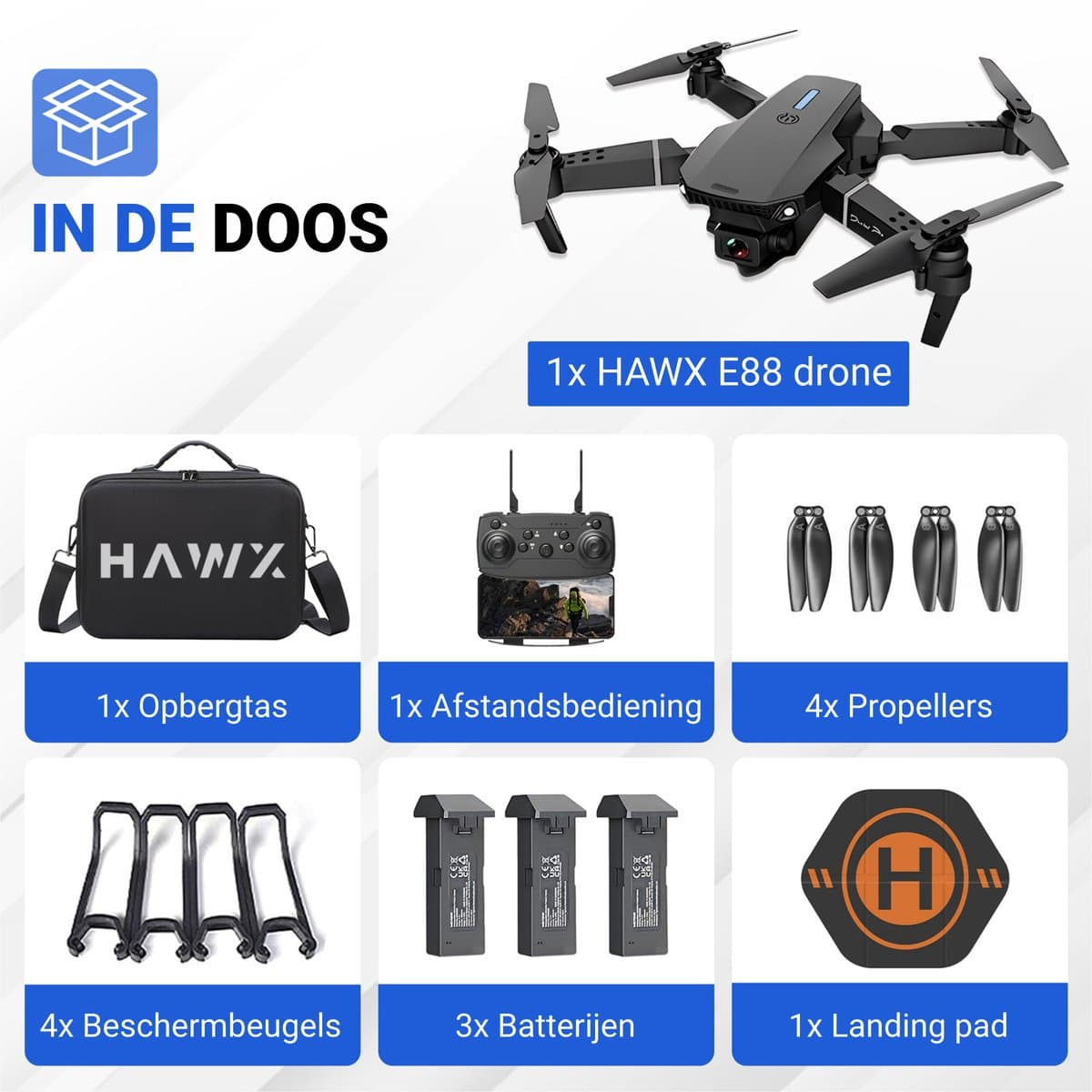HAWX Drone - Drone met 4K Camera - Mini drone - Voor Kinderen/Volwassenen - Drones - Tot 90 Minuten Vliegen - Incl. 3 Batterijen, Opbergtas, Landing Pad thumbnail 7