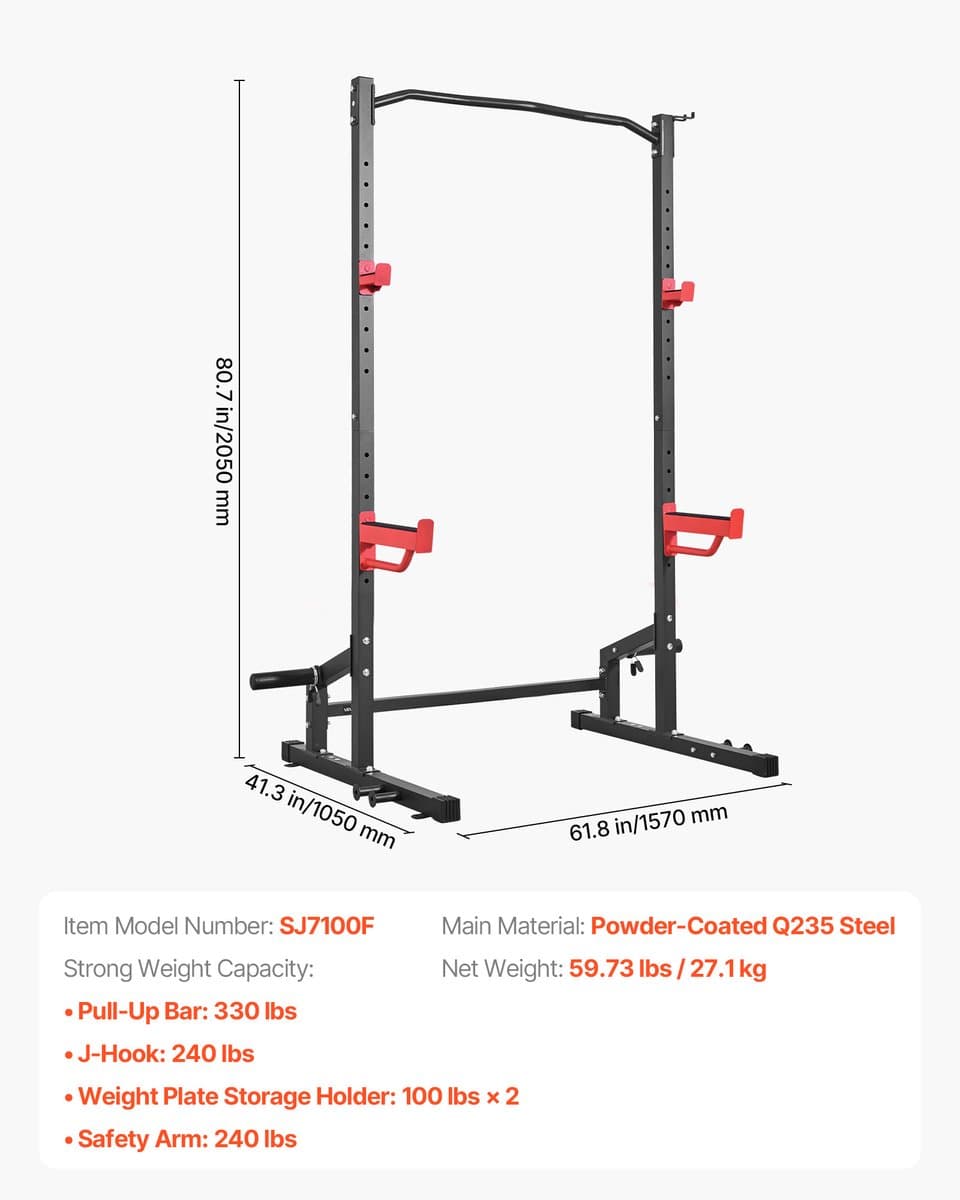 VEVOR Power Cage Squat Rack, 454 KG Draagvermogen, Multifunctioneel Krachtrek voor Thuisgym met 4 Bandhouders, Verstelbare J-Haak en Veiligheidsstangen voor Pull-Ups met Halterstang. thumbnail 5