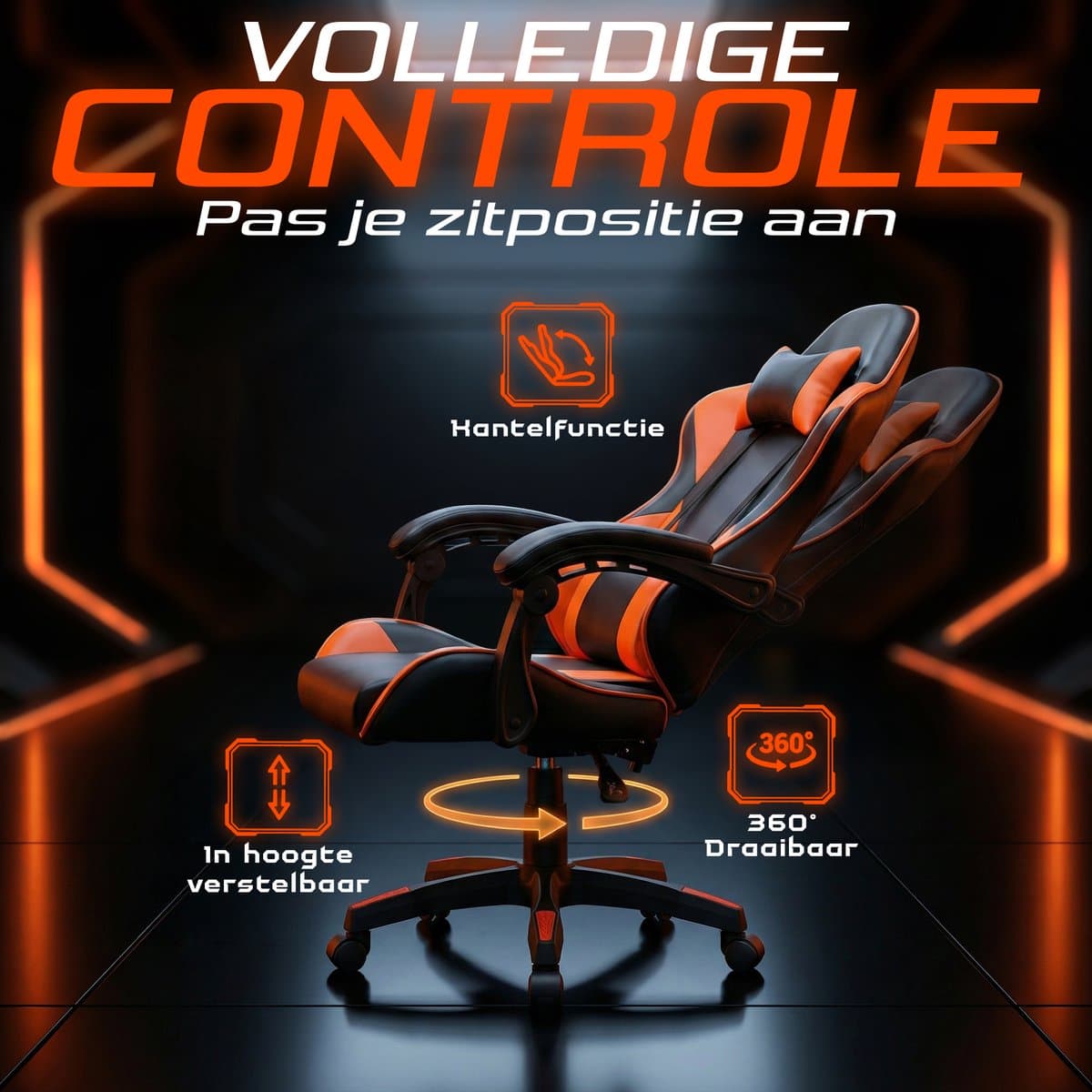 Gaming Stoel – Comfortabele Gamer Chair – Zwart/Rood – Verstelbaar thumbnail 6