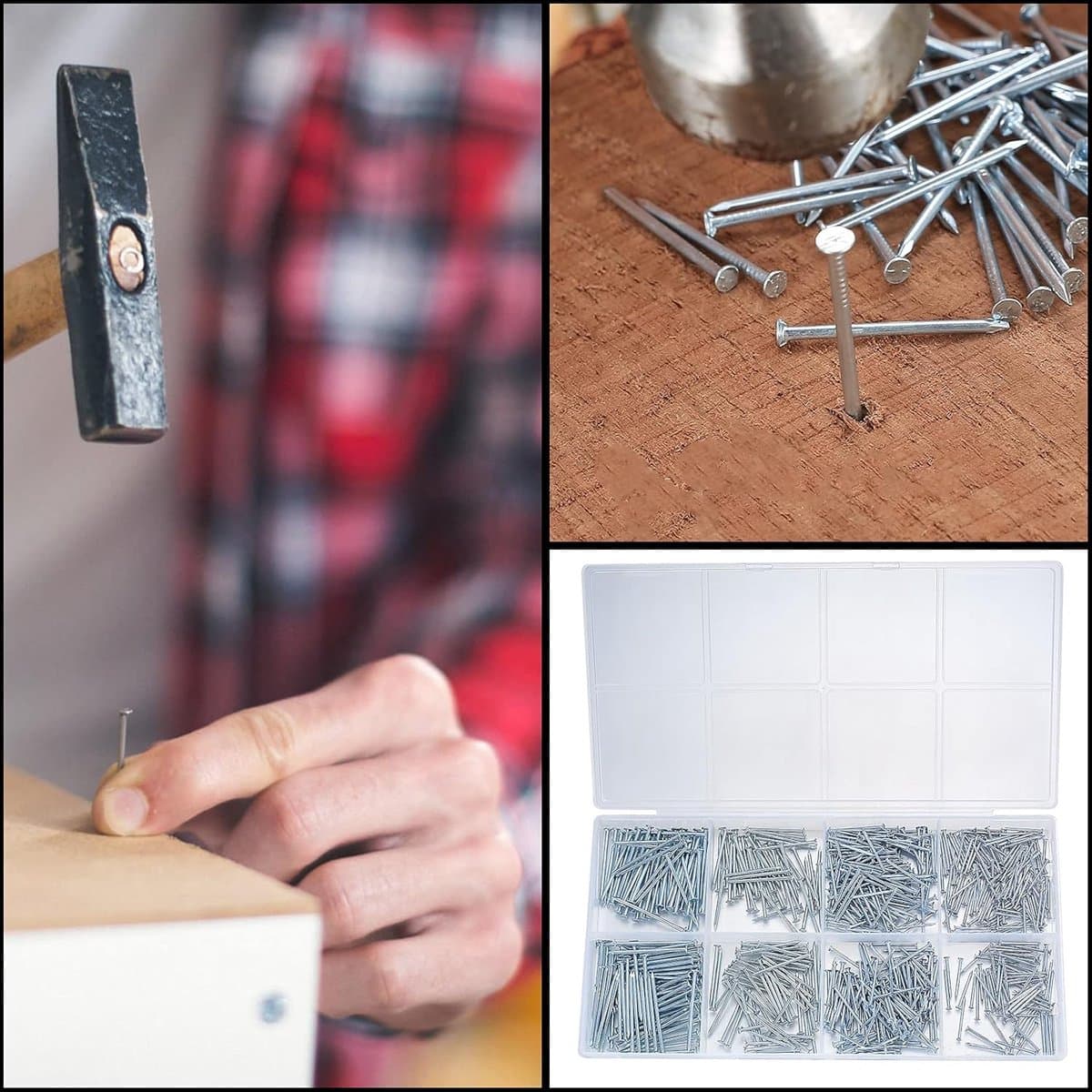Nagelset Muur - Wandnagels Assortiment - Foto Ophangen Houtbewerking - Vlakke Kop Spijkers - 720 Stuks - Zilver thumbnail 6