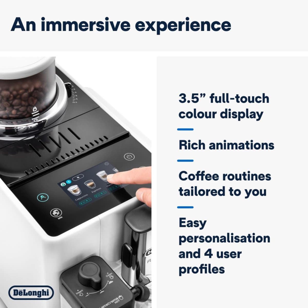 DeLonghi Rivelia EXAM440.55.W Volautomatische koffiemachine bonen - Wit thumbnail 6