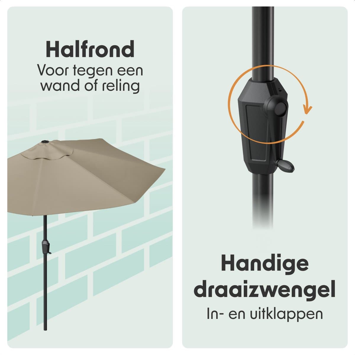 LifeGoods Balkon Parasol - Tuin - 270x135 cm - Halfronde Parasol - Waterdicht - UPF50+ - Taupe thumbnail 4